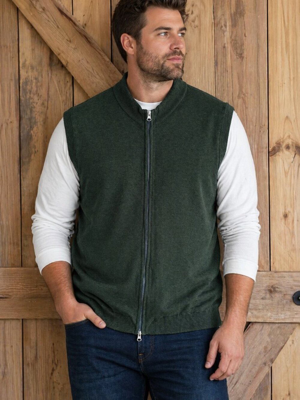 Paul Frederick Vest Men's 2XL Green 100% cotton Full ZIp Sleeveless Knit